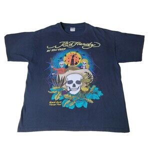 Ed Hardy by Jon Reep T-Shirt Black Gold‎ Texas Tea Skull Cowboy Graphic Tee SZ L